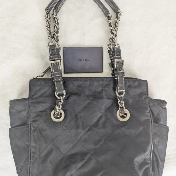 Authentic PRADA Tessuto Nylon Chain Medium Black Shoulder Bag Made in Italy - Picture 8 of 15
